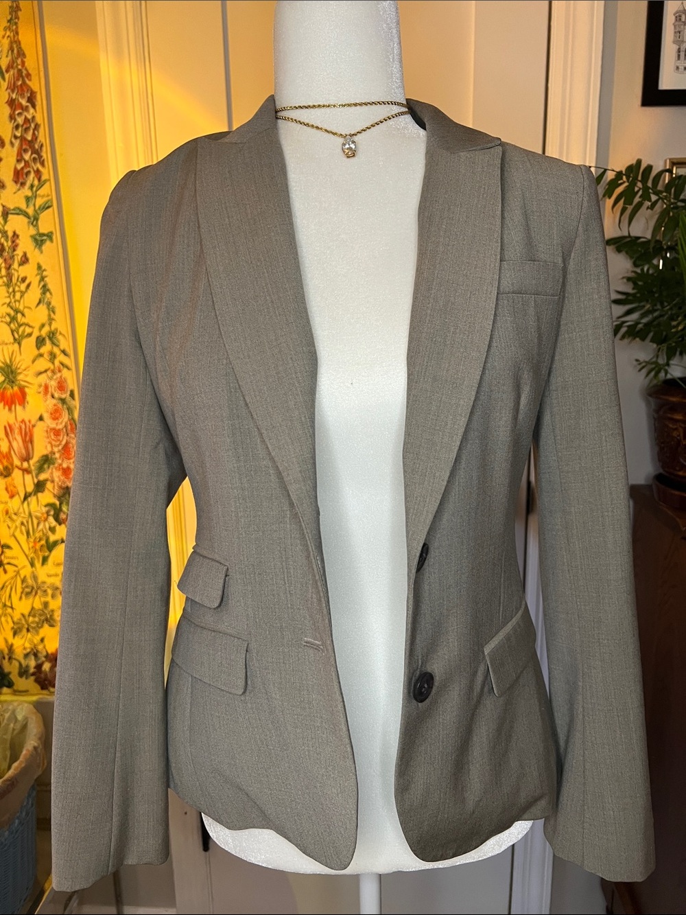 Banana Republic Taupe Single-Breasted Tailored Blazer